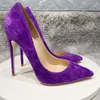 Designer-Dress Buty Purple Faux Suede Women Syntetyczne Wysokie obcasy Sliped Toe Slip On Ladies Stiletto Pompy 8 10 12 CM Fashion Wedding