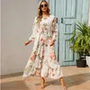 Sping Summer Bohemian Women Maxi Dress Casual Long Sleeve High Waist Beach Woman Chiffon Dresses Floral Vestidoes Mujer 220514