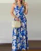 Sukienki na co dzień Kobiety Tropikalny nadruk Halter Maxi sukienka bez pleców Letnia wiosna Wakacje Bez rękawów Sexy Boho Beach FloralCasual