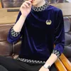 Men's T-Shirts Royal Blue Velour T Shirts For Mens Retro Luxury Winter Tops Warm Elegant Designer Clothes Blackish Green Unusual ProductsMen