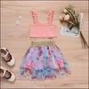 Kledingsets Baby Kids Baby Moederschap Meisjes Outfits Kinderen Sling Tops Bloemenprint Mesh Rok Dhmgv