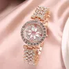 Wristwatches 2022 Luxury Women Rose Gold Watch Fashion Ladies Quartz Diamond Wristwatch Female Bracelet Watches 2pcs Set Hect22