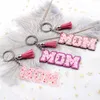 Llaveros con letras acrílicas para mamá, regalo para el Día de la madre familiar, llavero con borla brillante, colgante para bolso de coche, joyería para mujer