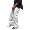 FOJAGANTO printemps hommes Cargo pantalon coréen couleur unie multi-poches droite Hip Hop rue décontracté pantalon ample mâle 220325