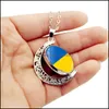 Ukraine Flag Necklaces For Men Women Moon Glass Ukrainian Symbol 360 Degrees Rotated Metal Chains Necklace Fashion Jewelry Party Favor Cpa43