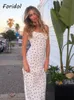 Foridol Strawberry Print White Chiffon Long Dress Women Spaghetti Strap Vintage Boho Summer Beach Maxi Dress Sleeveless Sundress 220531