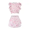 Work Dresses High Quality 2022 Sunday Set Elastic Waistband Cropped Top with Ruffle Detail and Cute Mini Shorts Skirts