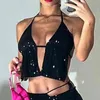 Sexy Paillettes Backless Bandage Halter Crop Top Women Clubwear Nero Cami Top Summer Chest Wrap Bodycon Mini Gilet Y2K Streetwear G220414