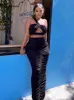 Simenual Ruching Cropped Top And Long Skirt Two Piece Sets Bodycon Cut Out Night Club Partywear Coord Outfits Tight Women Suit 220630