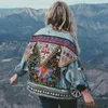 Kadın Ceketleri Kadın Etnik Vintage Nakış Uzun Kollu Gevşek Stil Boncuklu Tatil Retro Denim Ceket Coatswomen's