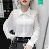 Women's Blouses & Shirts Korean For Women Temperament Ladies Tops Sexy Off Shoulder Chiffon Long Sleeve Beading 2022 Blusas Mujer De ModaWom