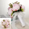 Pink Artificial Bridal Bouquet Bride Wedding Flowers Ribbon Bow Handle Romantic Buque de Noiva W5154