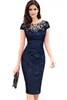 Sheath Bodycon Women Work Dress Vintage Retro Lace Flora Knee Length Formal Office OL Dress FS1091