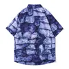 Chemises décontractées pour hommes Summer Japan Style Monster Print Hawaiian Beach Hip Hop Short Sleeve Button Up Streetwear Trends Shirt