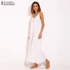 Vestidos Summer ZANZEA Women Strapless Sexy V Neck Sleeveless Dress Casual Loose Long Maxi Solid White Oversized 220613