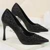 Chaussures de robe de luxe femmes 9.5cm talons crayon pompes argent bout pointu or rose cristal strass dames mariage