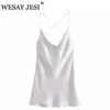 Wesay Jesi Summer Dres Witte Achter Back Cross Setterse Jurk V-hals Mouwloze Backless Sexy Vrouwelijke Mini Jurken 220420