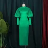 캐주얼 드레스 플러스 크기 파티 여성 패션 퍼프 슬리브 솔리드 이브닝 가운 우아한 녹색 여성 드레스 아프리카 옷