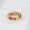 Wedding Rings 14KT Gold Plated Multicolor Oval CZ Gemstone Cubic Zirconia Band Ring Women's Colorful Engagement Wholesale Jewelry Siz 6-10 W