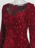 Long Sleeve Sequin Maxi Dress Floor Length Sparkles Stretch V Neck Mermaid Formal Evening Night Party Gown Grey Black Red 220402