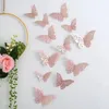 12st/parti 3d ihålig fjäril vägg klistermärke 3 storlekar guldrosa silver fjärilar avtagbara väggdekaler dekorera