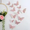 12pcs/Lot 3D Hollow Butterfly Wall Sticker 3 أحجام الفراشات الفضية الذهب الوردي