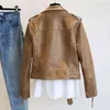 2022 Nya kvinnor Spring Autumn Faux Leather with Belt Jacket Female Punk Outwear Moto Biker Outwear Vintage Elegant Leather Coat L220728