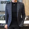 URSPORTTECH Мужской пиджак в британском стиле, повседневный приталенный пиджак, мужские пиджаки в клетку, мужское пальто Terno Masculino, большие размеры M-5XL 220514