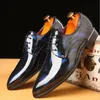 Leather Dress British Top Mens Printing Blue Gray Red Oxfords Flat Office Party Wedding Shoes c fd
