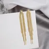 Vintage Gold Color Bar Lange draad Tassel Dange oorbellen voor vrouwen glanzende boog geometrische Koreaanse oorbel mode sieraden