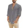 100% coton lin hommes chemises à manches longues été couleur unie col montant décontracté plage Style grande taille W220615