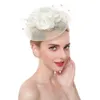 Brede Rand Hoeden Vrouwen Derby Charmante Bruiloft Elegante Bruidshoofddeksels Cocktail Theekransje Veren Fascinator Hoed Bloem Met Clip Hoofdband Mesh