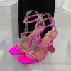 Amina Muaddi Rose Rose Red Sandals 95 mm Crystal Expellished Pasp Spool Obcowanie pięta dla Slipperów Kobiety Summer Luksus Projektanci Buty Sandały Sandał
