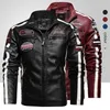 Herren Vintage Motorradjacke Männer Mode Biker Lederjacke Männliche Stickerei Bombermantel Winter Fleece Pu Mantel 201127