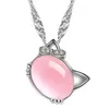Colliers en cristaux roses, quartz rose, pendentif en pierre d'hibiscus, collier de chat de dessin animé, bijoux en argent pour femme kitty