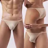 Is silke sömlösa underkläder män låg midja briefs ultra-tunna halvtransparenta andningsbara bikini erotiska bugle påse underbyxor