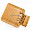 20st Bamboo Cheese Board Set med bestick i Slide-out der inklusive 4 rostfri stålkniv och serveringsredskap Housewarming Wedding A