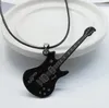 Fashion Men Titanium Steel Guitar Necklace Black Musical Note Bass Pendant Instrument Metal Bead Chain Jewelry Gift