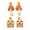 Stud Lovely Colorful Cartoon Mushroom And Trip Car With Flowers UV Print Acrylic Orange Earrings For WomenStud
