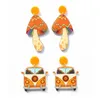 Stud Belle Champignon De Dessin Animé Coloré Et Voiture De Voyage Avec Des Fleurs Impression UV Acrylique Orange Boucles D'oreilles Pour WomenStud