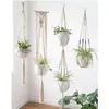 Home Plant Hangery Macrame Rope Pots Uchwyt liny wiszące ścienne sadzacze wieszaki koszyki koszyki uchwyty w koszyki kwiatowe wewnętrzne podnoszenie ZC1145