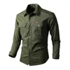 Casual shirts voor heren mannen katoen militaire heren lange mouw tactisch shirt mannelijke vrachtwerk werken slanke fit zakelijke topsmannen