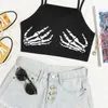 Gothic Black Skeleton Hand Print Cami Crop Top Women Summer Y2K Clothes Graphic Street Style Spaghetti Strap Tanks Tee Shirt 220607