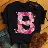 Весенний алфавит с розовыми цветами a b c d для печатной футболки Женщины настраивают название женская футболка с коротким рукавом