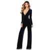 Women's Jumpsuits & Rompers Autumn Women Fashion Sexy Skinny Jumpsuit Deep V-Neck Long Sleeve High Waist Bandage Ladies Casual Flare Pants