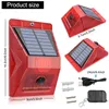 Solar-Blitzlicht mit Bewegungsmelder, Fernbedienung, Solar-Alarmlampe, 129 dB Sound, Sicherheitssirene, IP65 wasserdicht