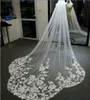 Long Bridal Veil 1 Tier Wedding Veil med Comb White Ivory Cathedral Lace Appliques Scalloped for Bride Accessories 300cm