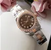 Hohe Qualität Frauen Dame Automatische Diamanten Saphir Kristall Mechanische Edelstahl Luxus Rose Gold Rosa 26mm Diamant Lünette Uhr Armbanduhr