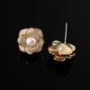 Stud Trendy Vintage Freshwater Pearl Earrings Light Luxury Small Fragrance Camellia Feminine Elegant Ear JewelryStud