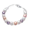 Bracelet de perles d'eau douce 100% naturelles, brins de perles, blanc, rose, 7.5-8mm, fermoir mousqueton extensible, bijoux de mariée à la mode
